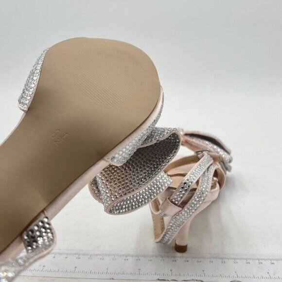 Milooey Glitter Rhinestone Bow Sandal Crystal Ankle Strap Kitten Heel Party Shoe - Picture 6 of 8